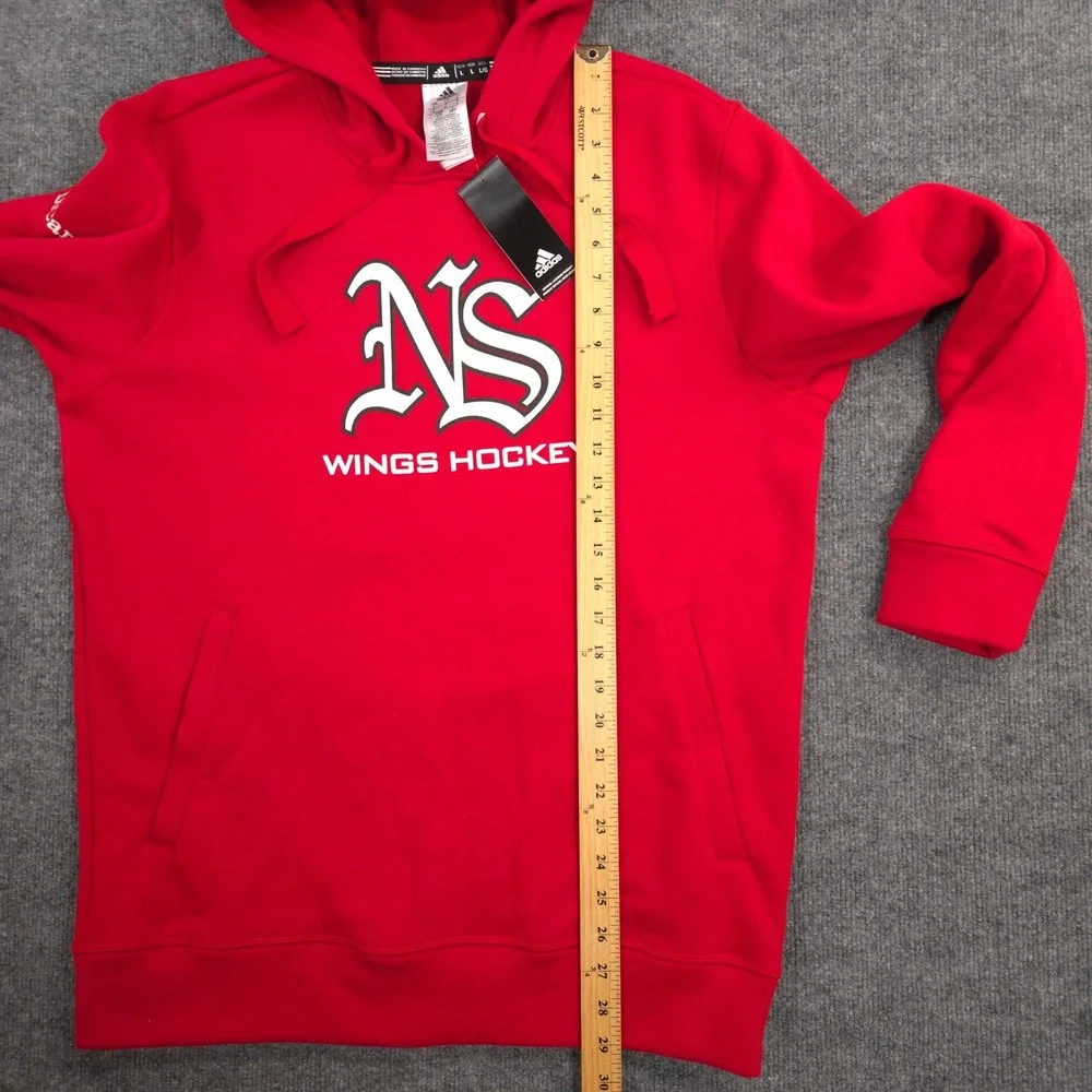 Adidas Fleece Hoodie Mens Large Red North Suburban Wings Hockey Pullover‎ NEW